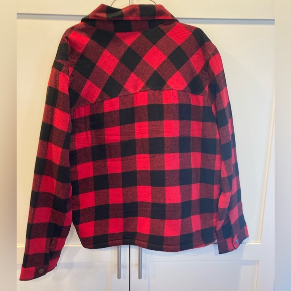 NWT Lucky Brand red & black, fleece lined jacket with pockets & button up front - Picture 2 of 9